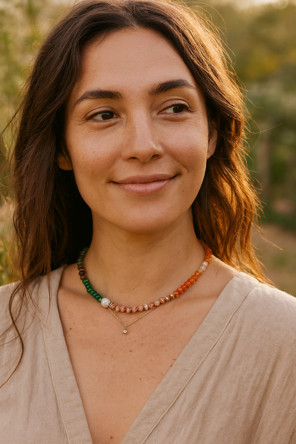 Colar de Pedra Natural Coral