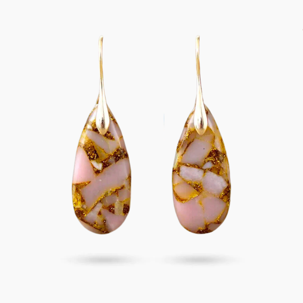 Brincos de Gota de Jaspe Pêssego Dourado