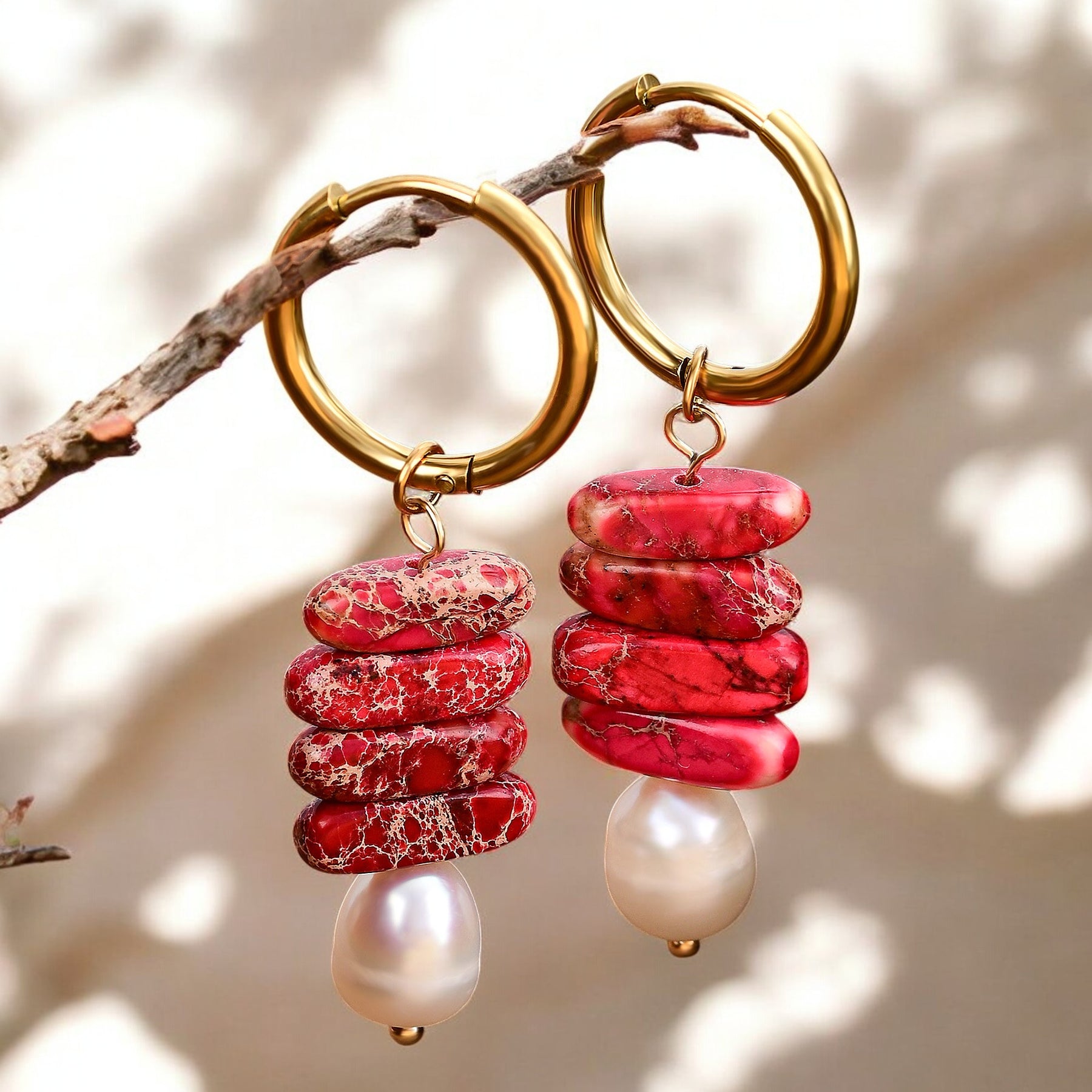 Brincos Argola Ocean Bliss de Pérola & Jaspe Jade