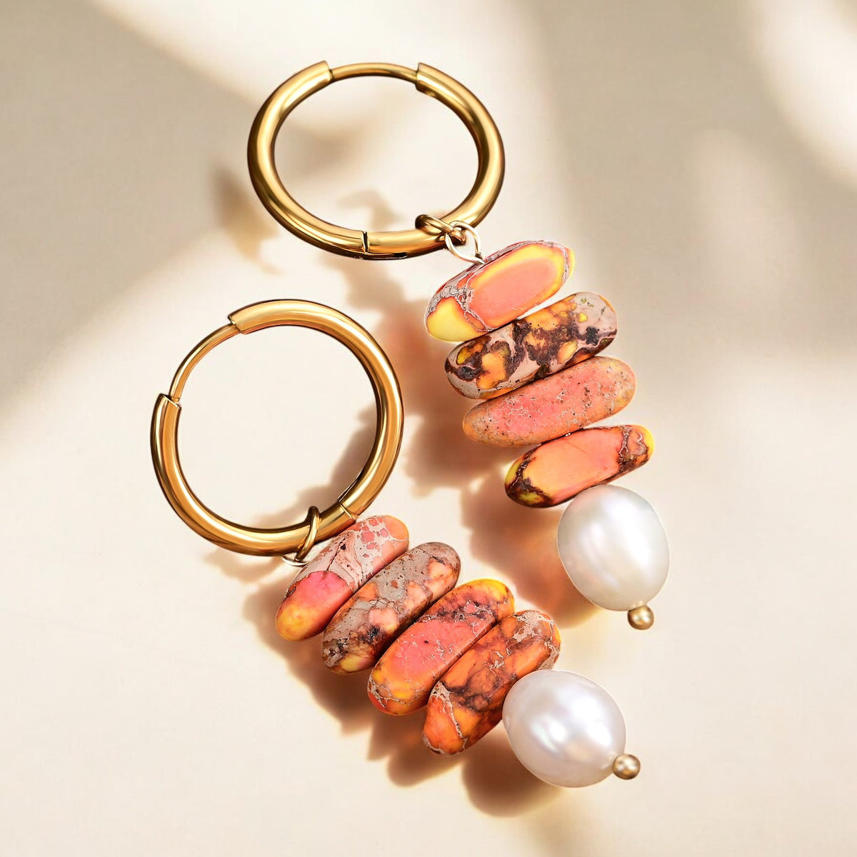 Brincos Argola Ocean Bliss de Pérola e Jaspe Aventurina