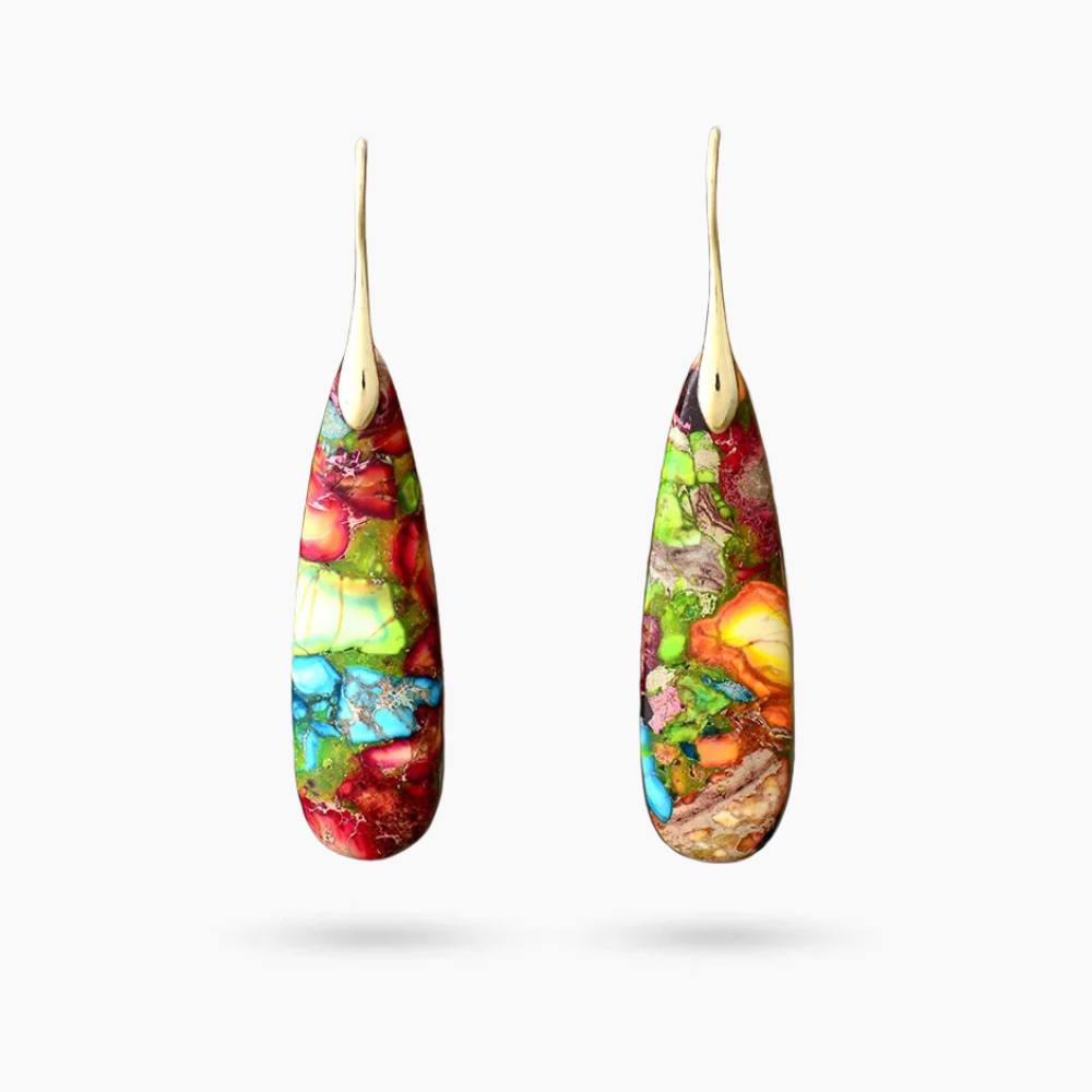 Brincos Pendentes de Jaspe Floral Fusion