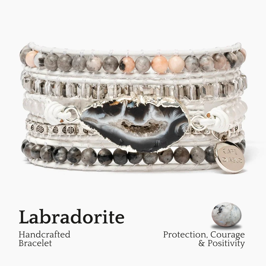 Pulseira Envolvente de Labradorita Branca