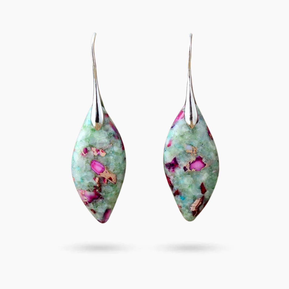 Brincos Rosy Reef Leaves de Jaspe