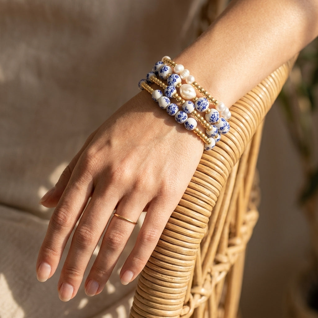 Conjunto de pulseiras Porcelain Garden Florescer de Safira