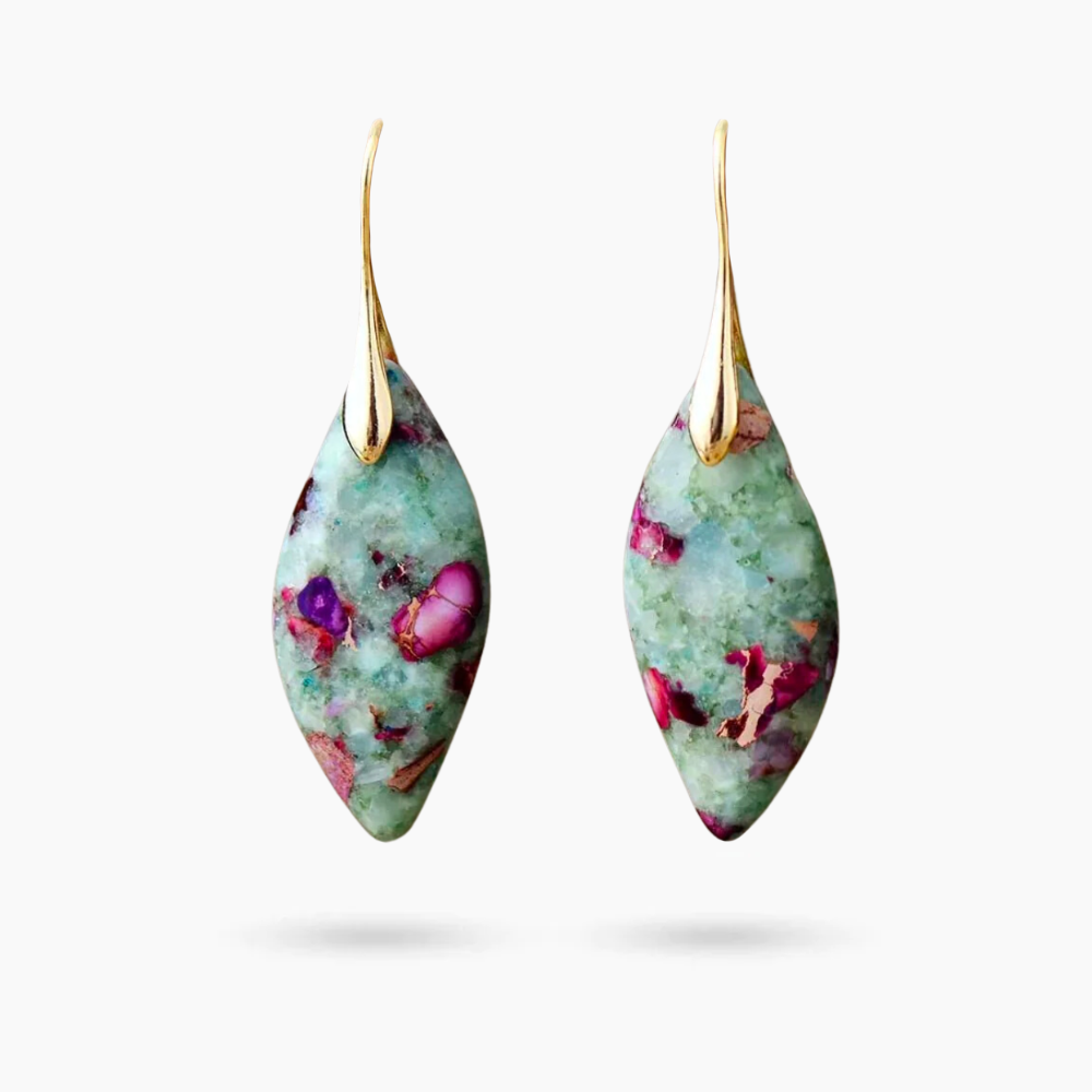Brincos Rosy Reef Leaves de Jaspe