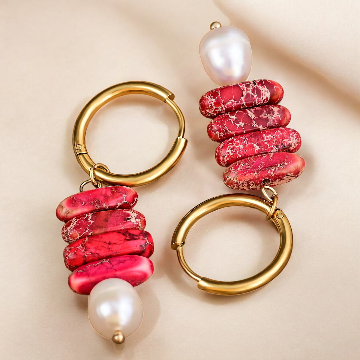 Brincos Argola Ocean Bliss de Pérola & Jaspe Jade