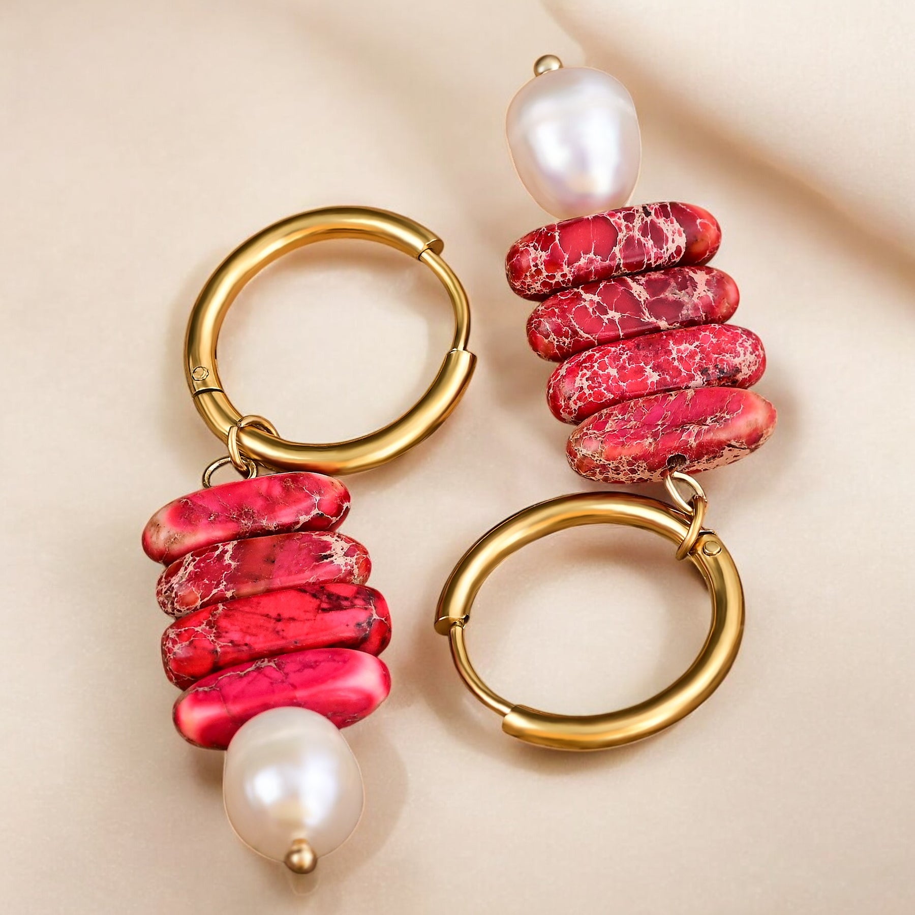 Brincos Argola Ocean Bliss de Pérola & Jaspe Jade