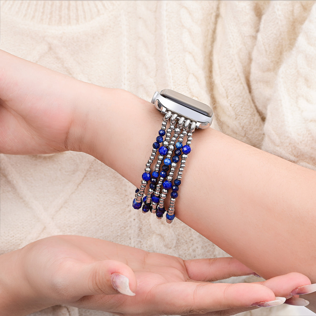 Pulseira Elástica Prateada Azure Serenity para Apple Watch