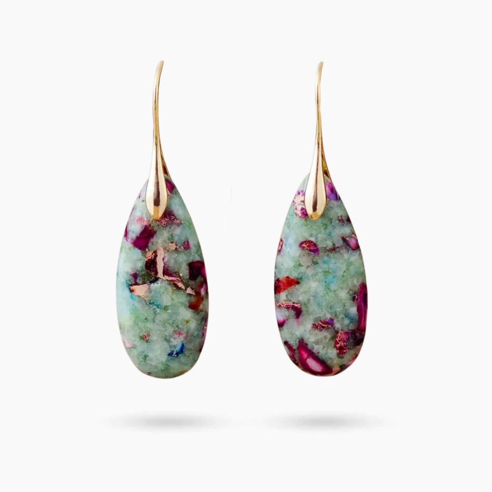 Brincos de Gota de Jaspe Rosy Reef