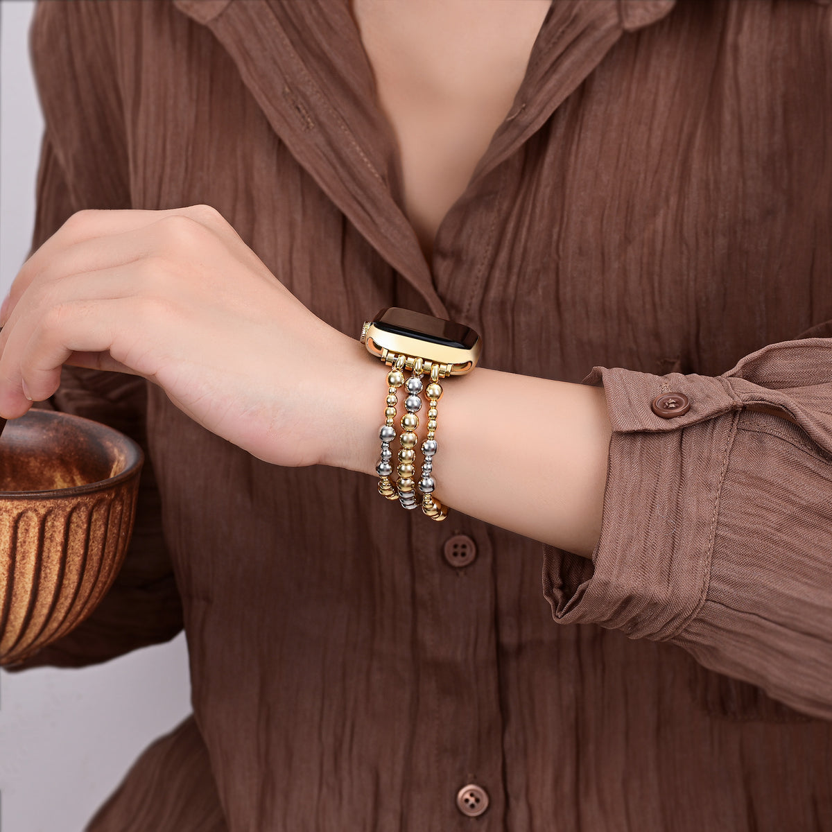 Pulseira Elástica de Ouro Esterlina para Apple Watch