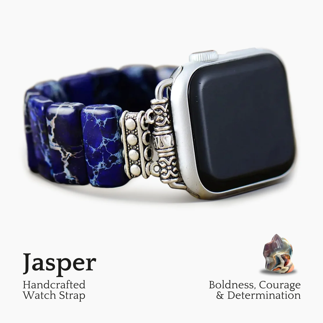 Pulseira Elástica Apple Watch de Jaspe Tibetano Azul Marinho Escuro