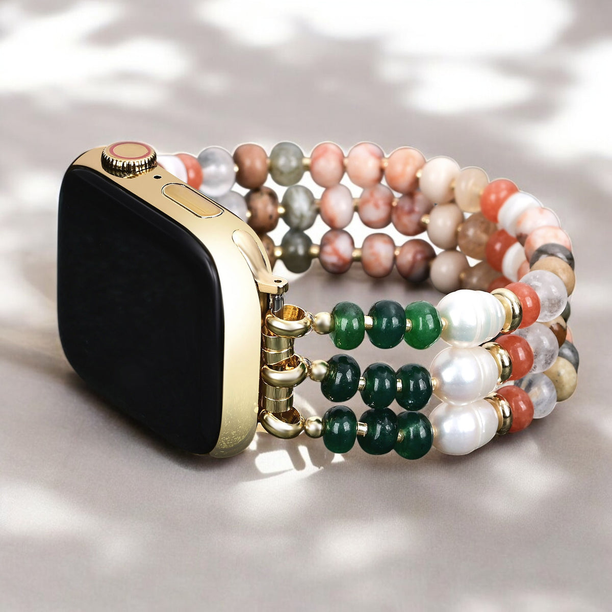 Pulseira Elástica de Pedra Natural Coral para Apple Watch