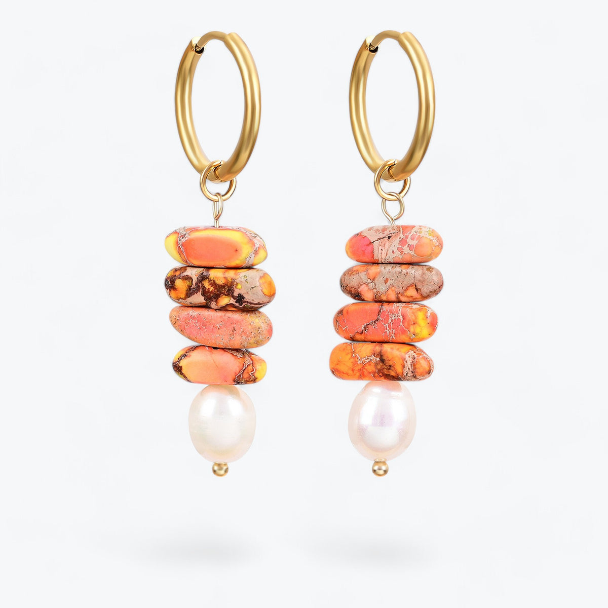 Brincos Argola Ocean Bliss de Pérola e Jaspe Aventurina