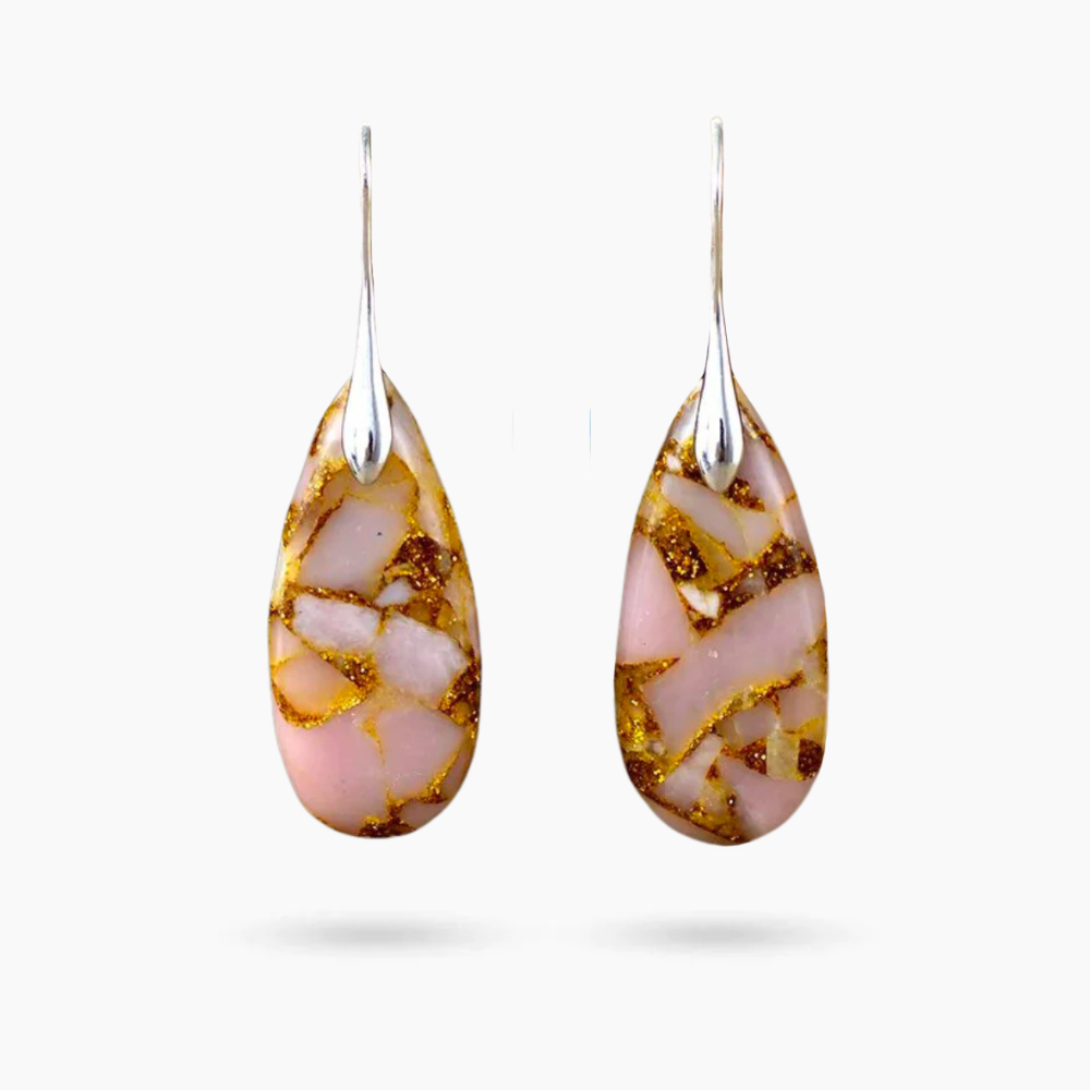 Brincos de Gota de Jaspe Pêssego Dourado