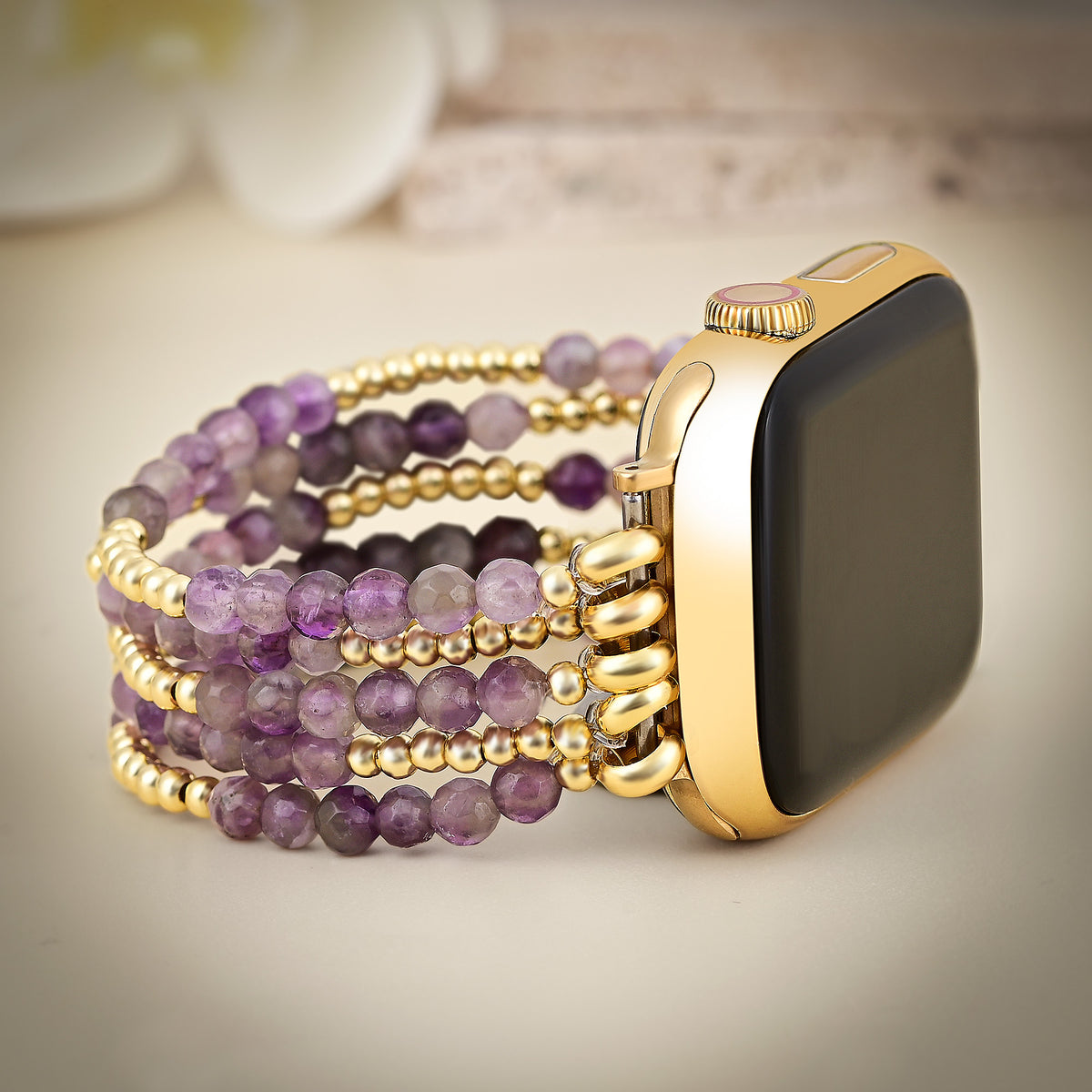 Pulseira Elástica Golden Violet Amethyst para Apple Watch
