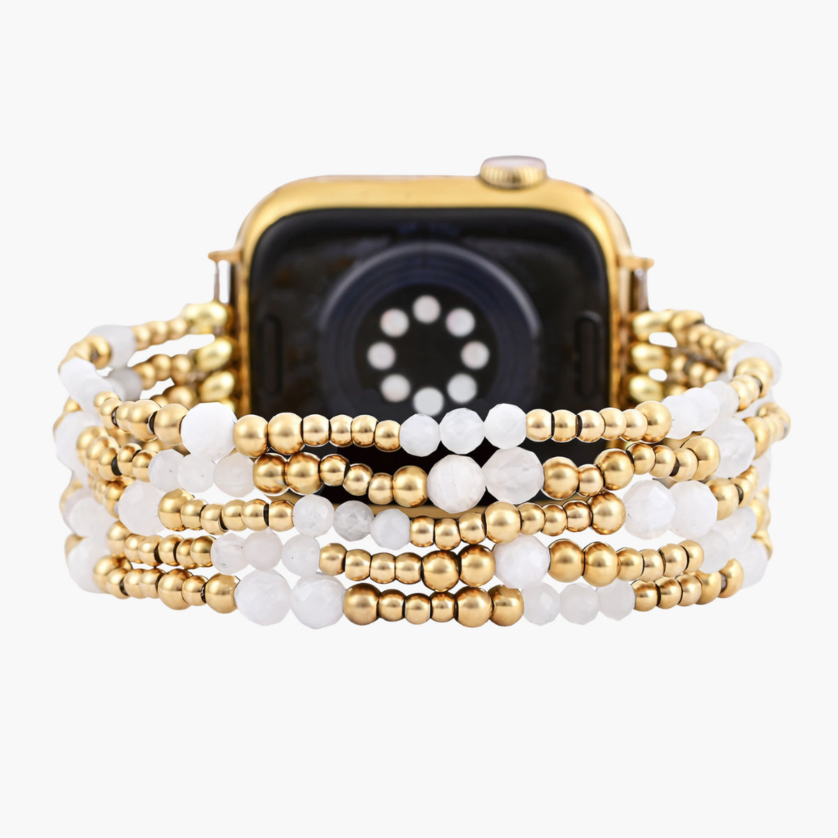 Pulseira Elástica Apple Watch com Pedra da Lua Halo Dourada