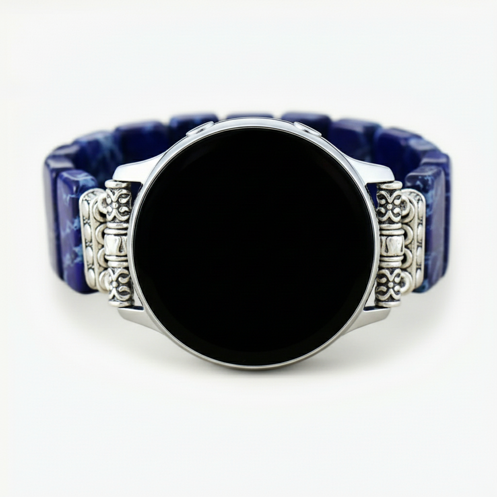 Pulseira Elástica para Samsung Galaxy Watch em Jaspe Tibetano Azul Marinho Escuro