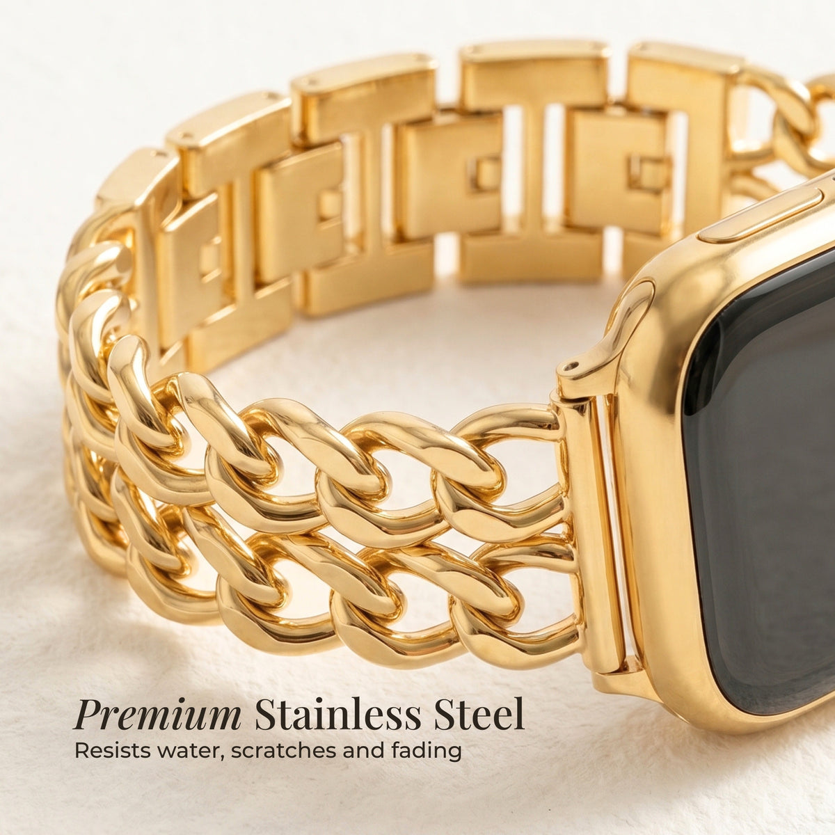 Pulseira Luxuosa Dourada Curva para Apple Watch