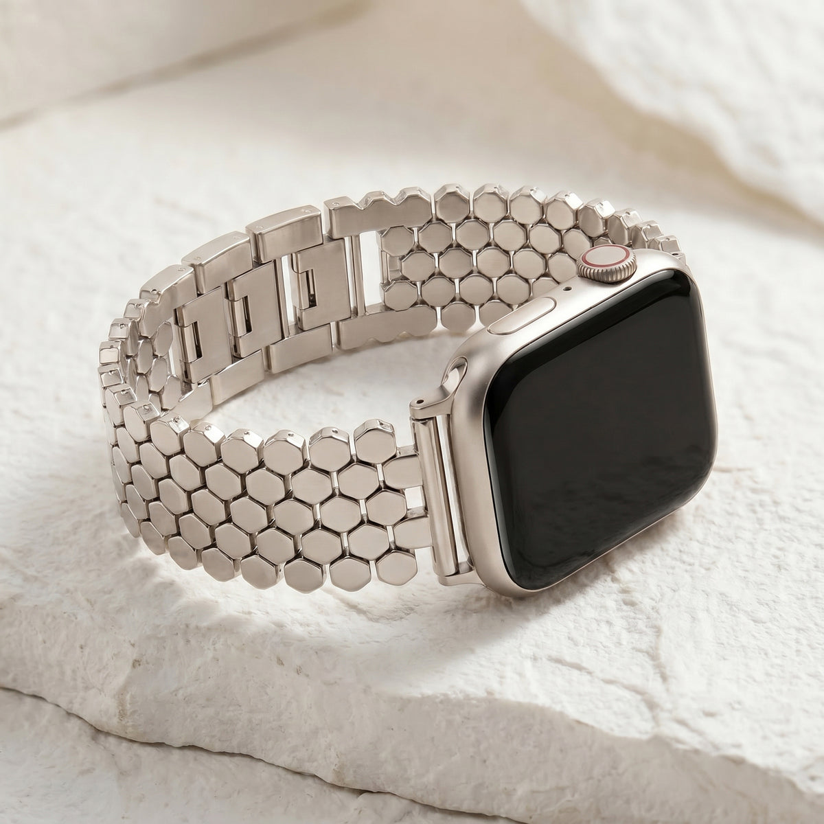 Pulseira Luxuosa Prateada de Colmeia para Apple Watch