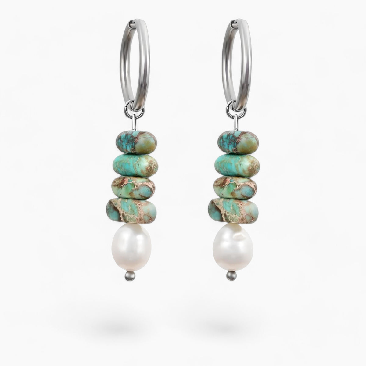 Brincos Argola Ocean Bliss com Pérola e Jaspe Turquesa