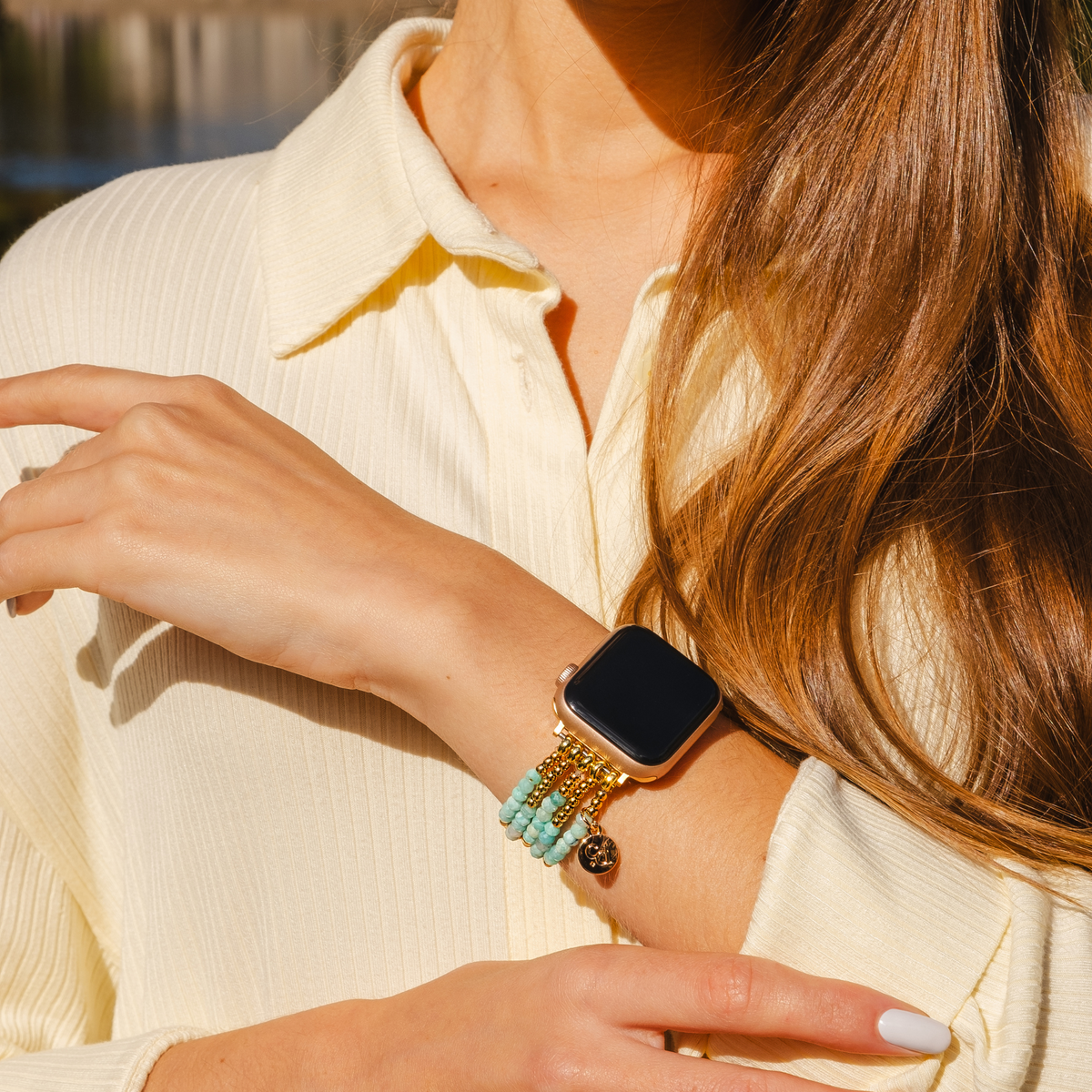 Pulseira elástica de Amazonita luminosa para Apple Watch