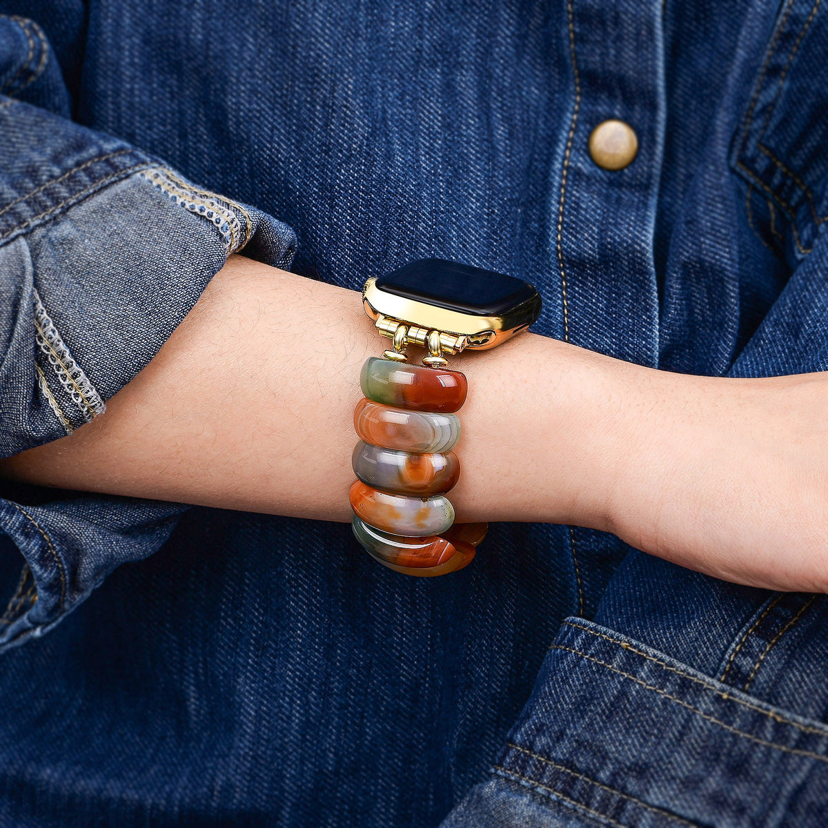 Pulseira Elástica de Ágata Golden Dusk para Apple Watch