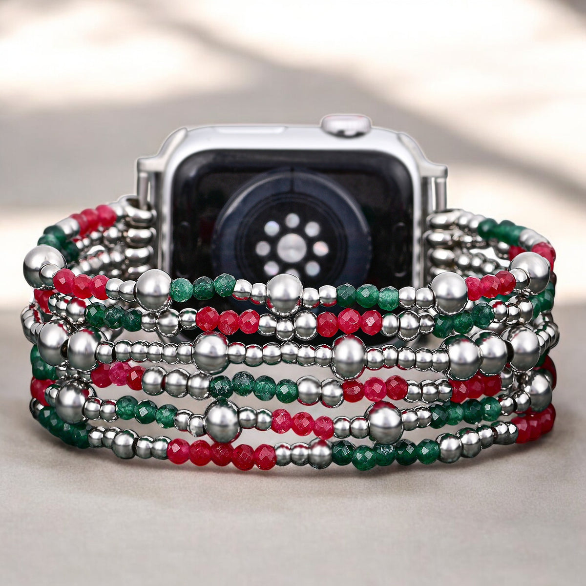 Pulseira Elástica Apple Watch Elegância Prateada Festiva