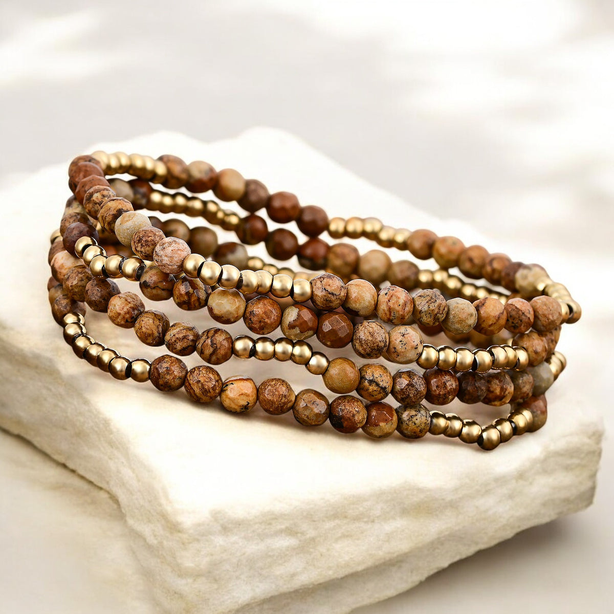 Conjunto de Pulseiras de Jaspe Golden Earth