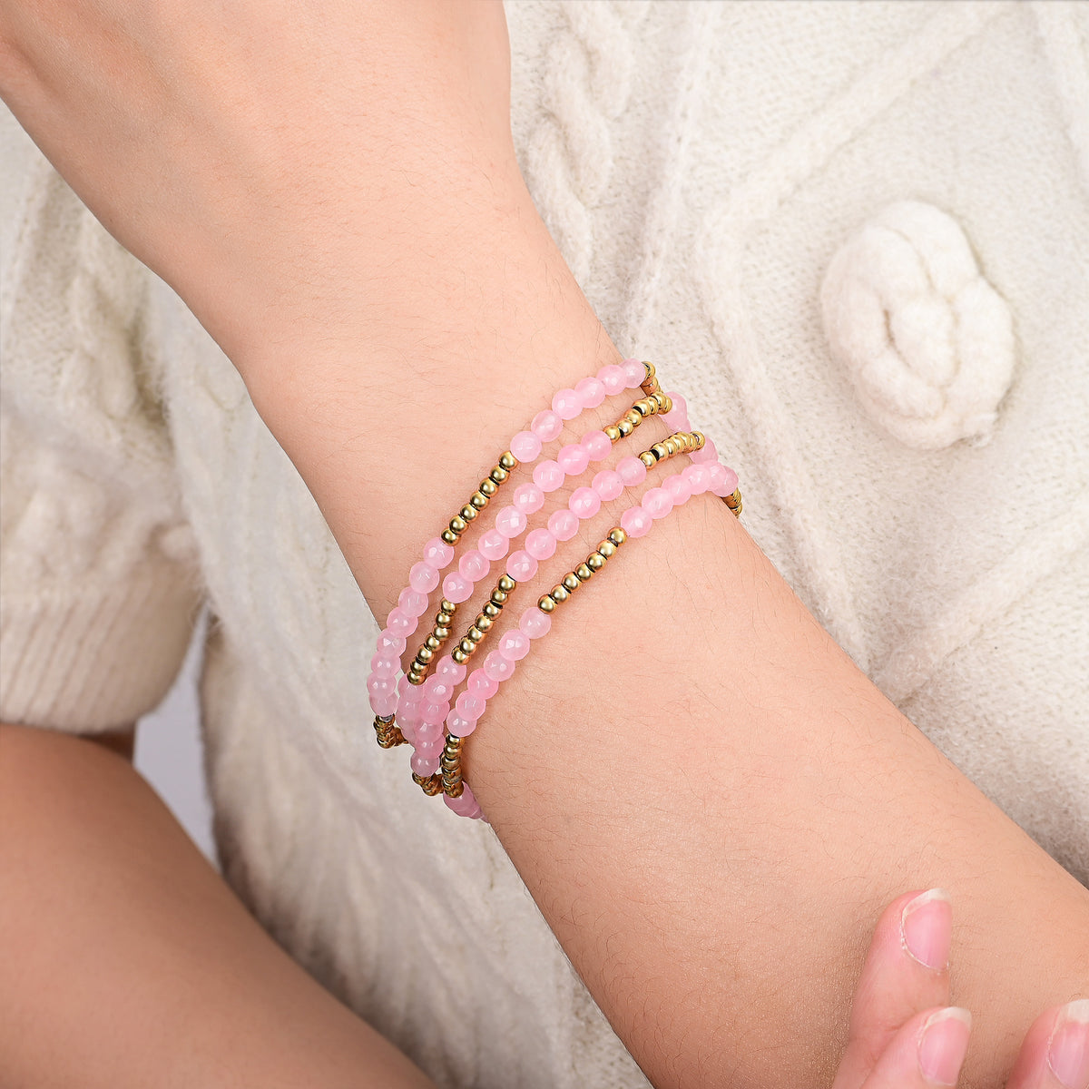 Conjunto de Pulseiras Radiância Quartzo Rosa