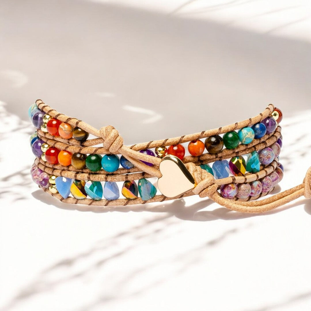 Pulseira Envolvente Arco-Íris Chakra do Amor