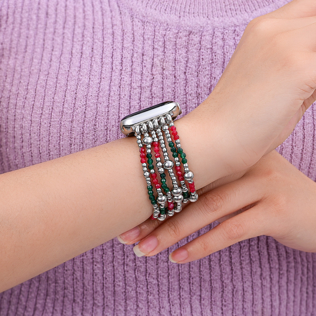 Pulseira Elástica Apple Watch Elegância Prateada Festiva