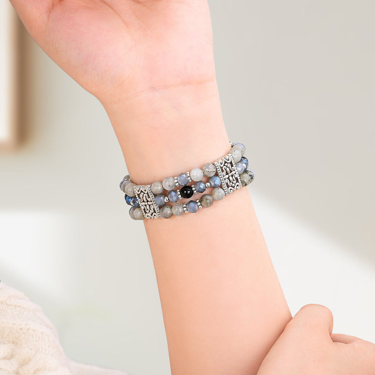 Pulseira Artisanal de Labradorita Índigo Esticável para Apple Watch