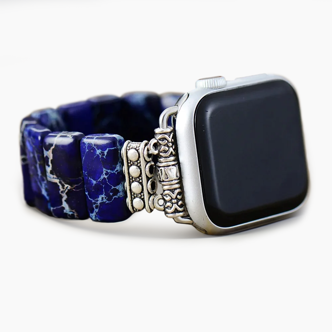 Pulseira Elástica Apple Watch de Jaspe Tibetano Azul Marinho Escuro