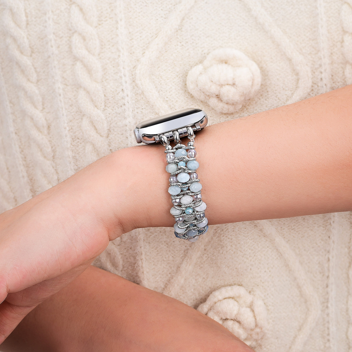 Pulseira Trançada de Safira Água-Marinha para Apple Watch