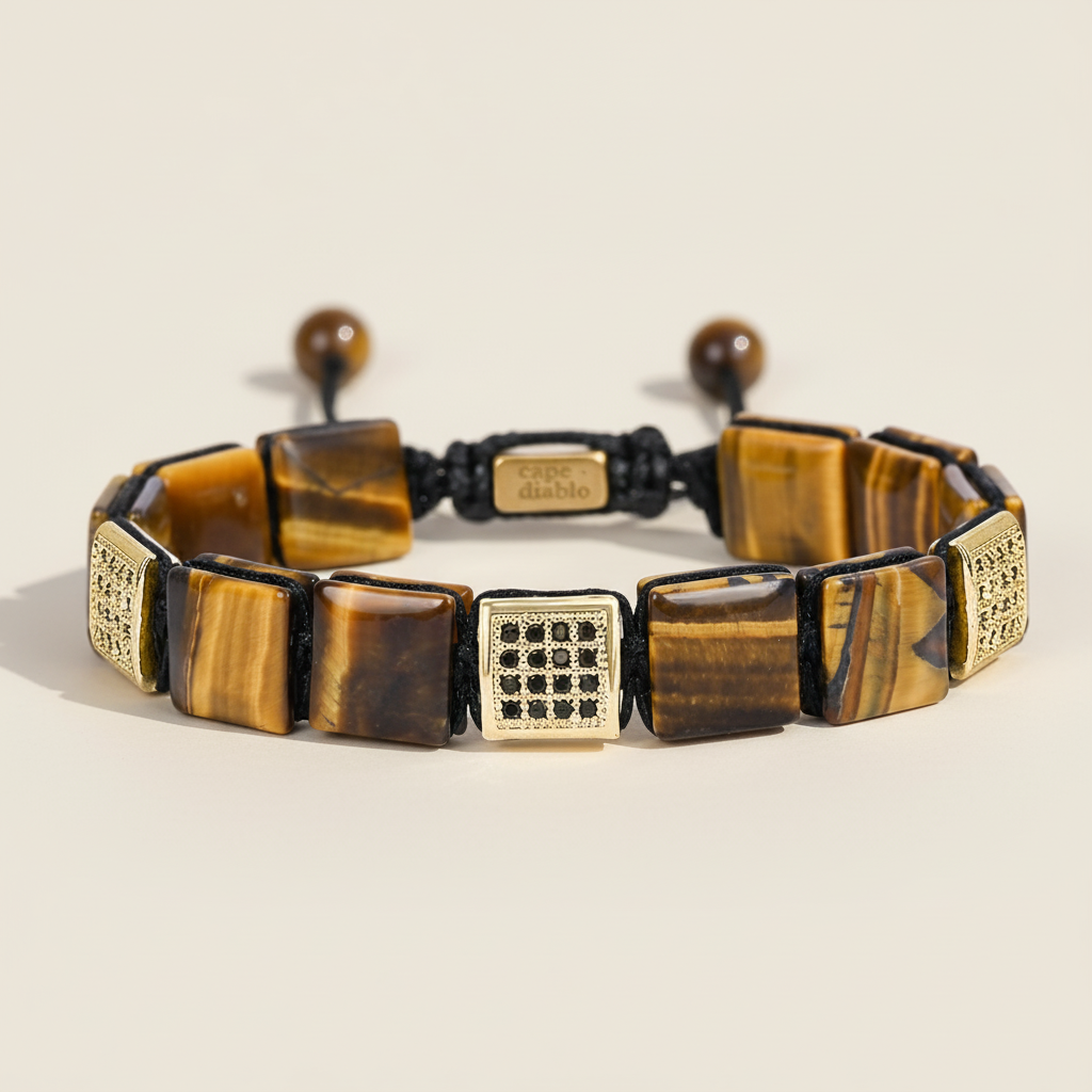 Pulseira masculina de Olho de Tigre Amarelo