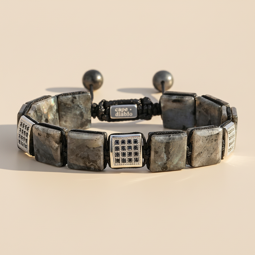 Pulseira masculina preta de labradorita