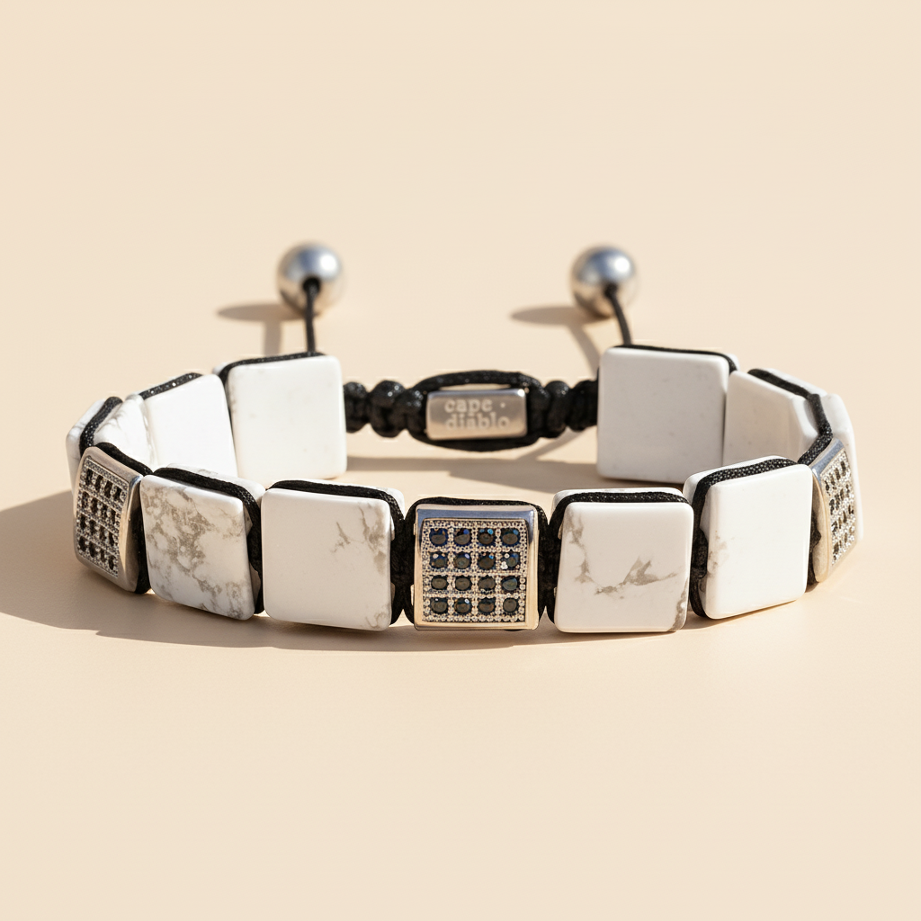 Pulseira masculina branca de turquesa