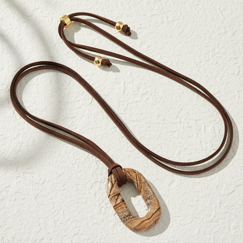 Colar Serenidade Pedra Imagem de Camurça