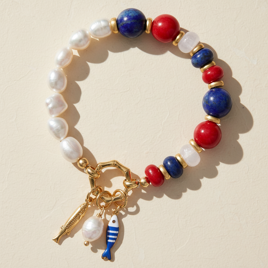 Pulseira de Charme com Pérola Lápis