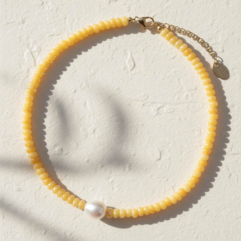 Colar de Pérolas com Citrino Dourado