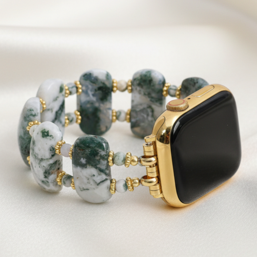 Pulseira Elástica de Terra com Ágata da Floresta para Apple Watch