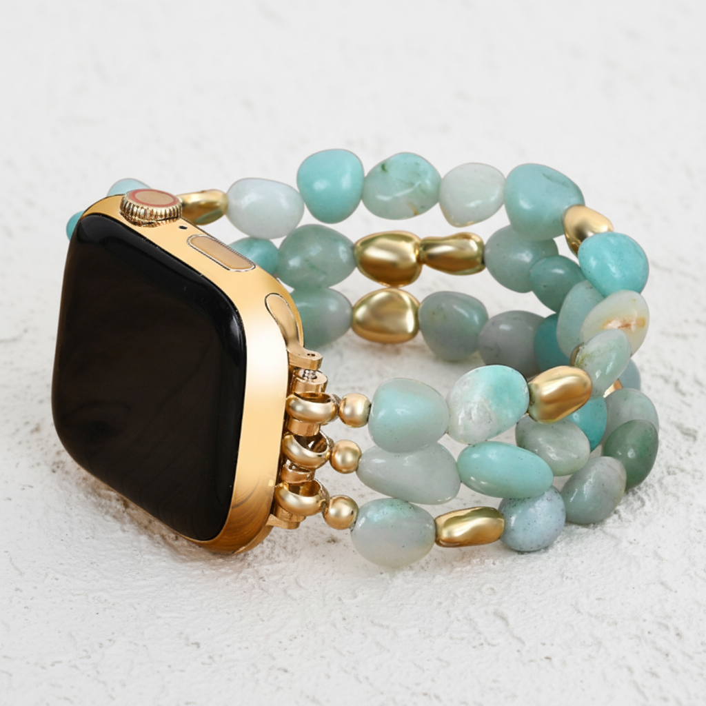 Pulseira elástica de pepita de ouro amazonita para Apple Watch