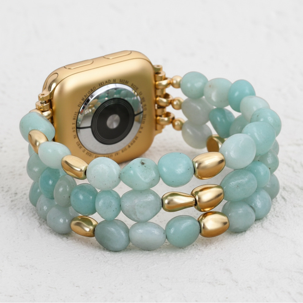 Pulseira elástica de pepita de ouro amazonita para Apple Watch