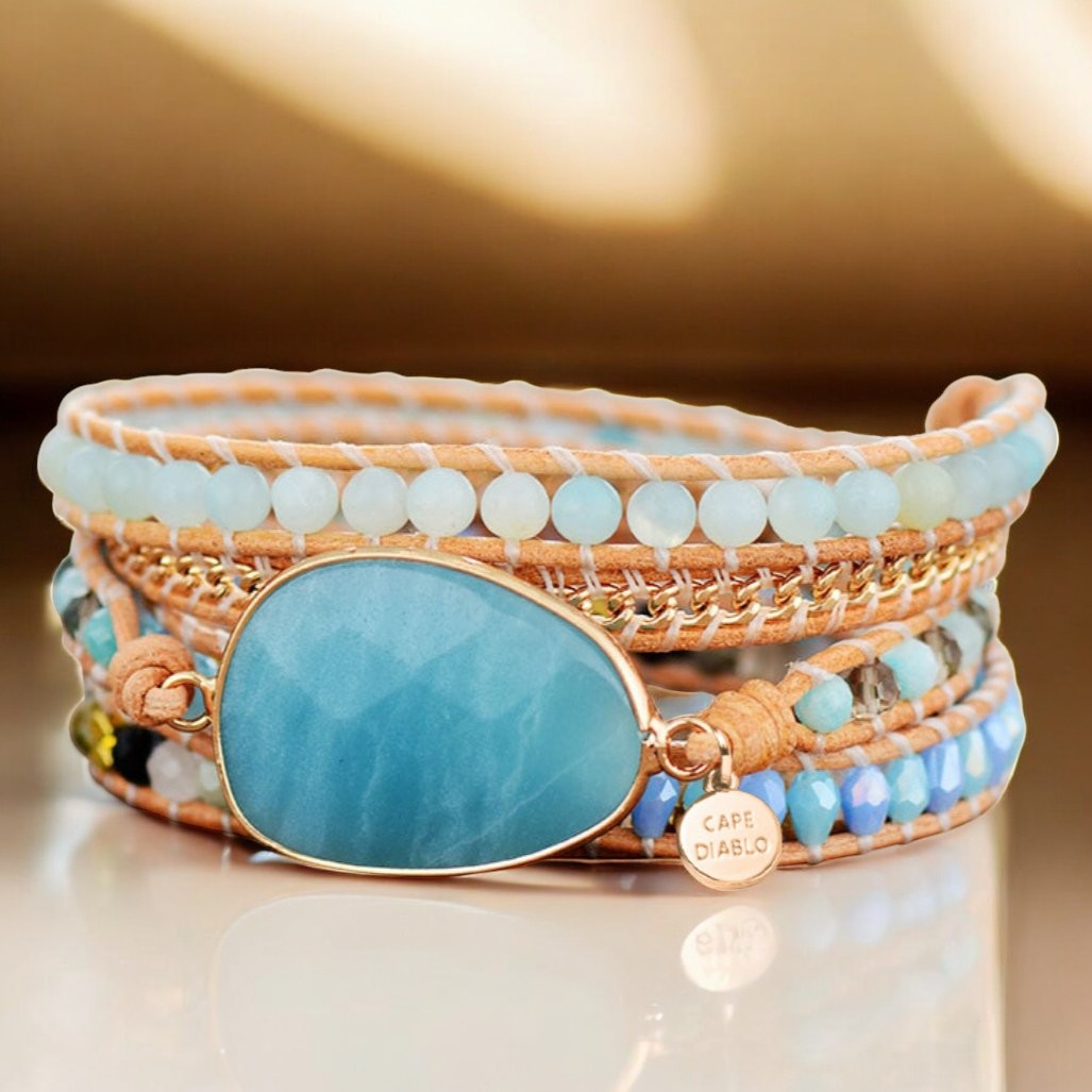 Pulseira Envoltório de Proteção em Amazonita Curativa