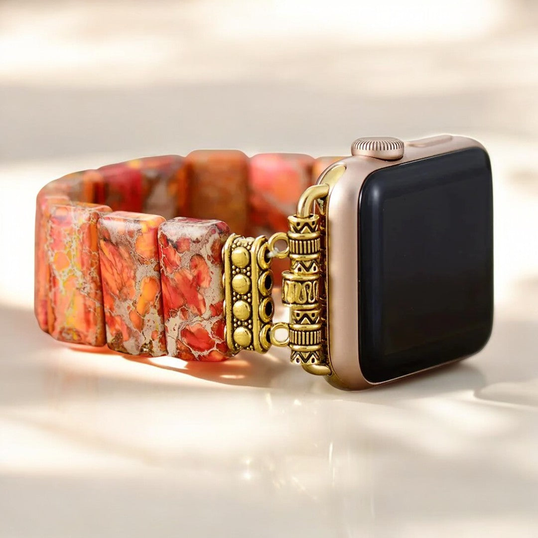 Pulseira Elástica de Jaspe Tibetano Abóbora para Apple Watch
