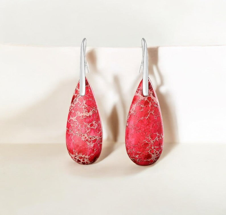 Brincos de Gota de Jaspe Imperial Vermelho