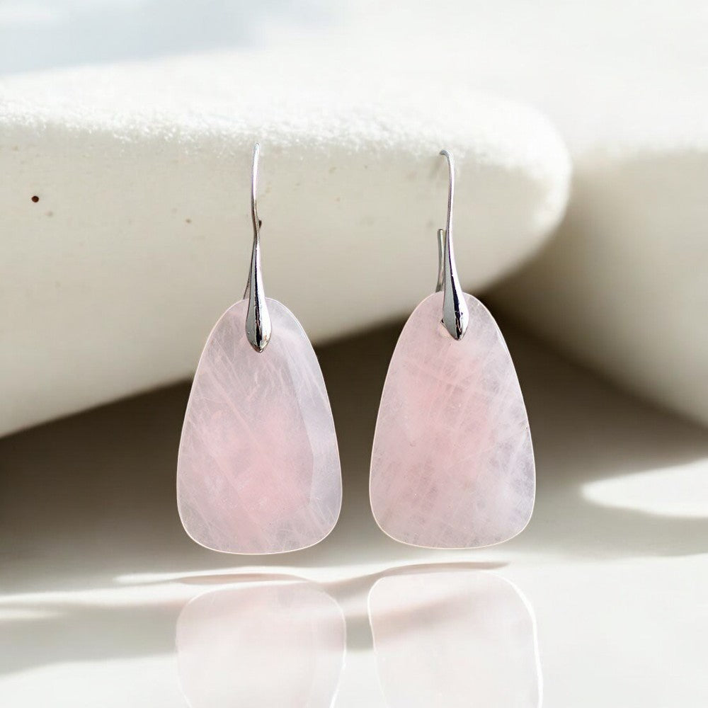 Brincos de Gota de Proteção de Quartzo Rosa