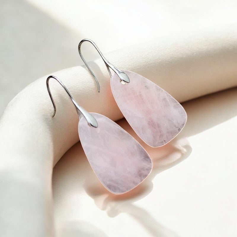 Brincos de Gota de Proteção de Quartzo Rosa