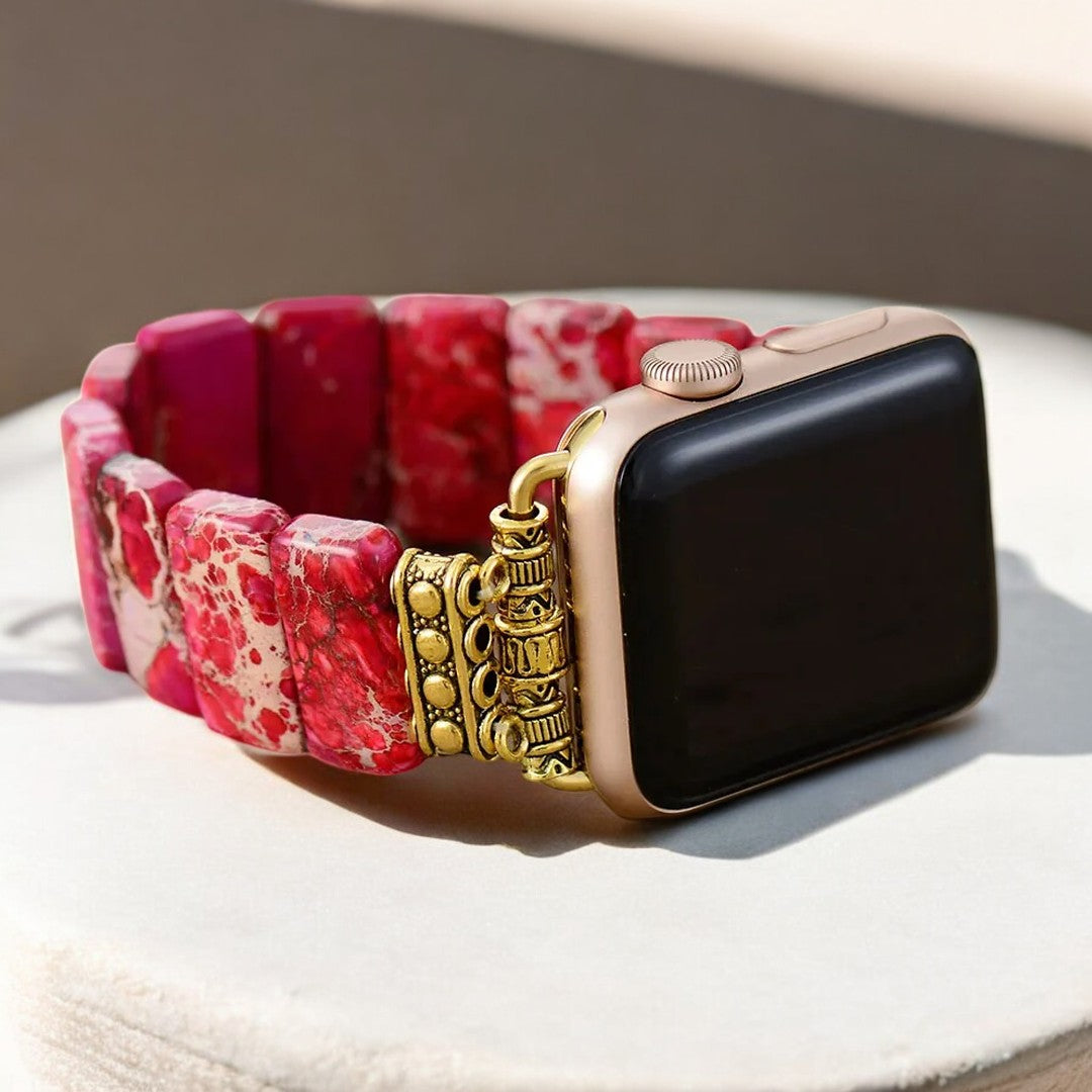 Pulseira Elástica de Jaspe Tibetano Escarlate para Apple Watch