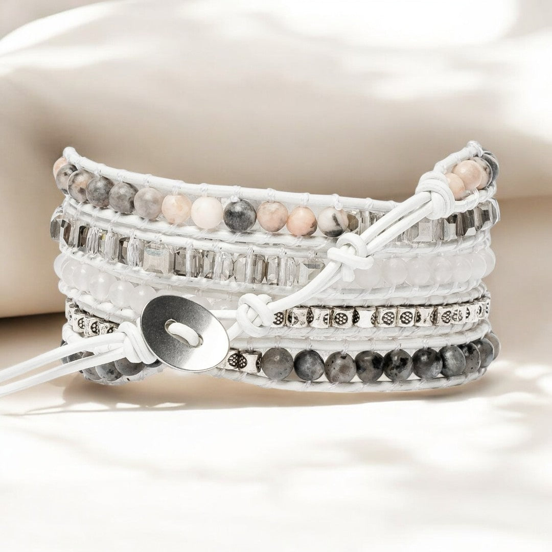 Pulseira Envolvente de Labradorita Branca